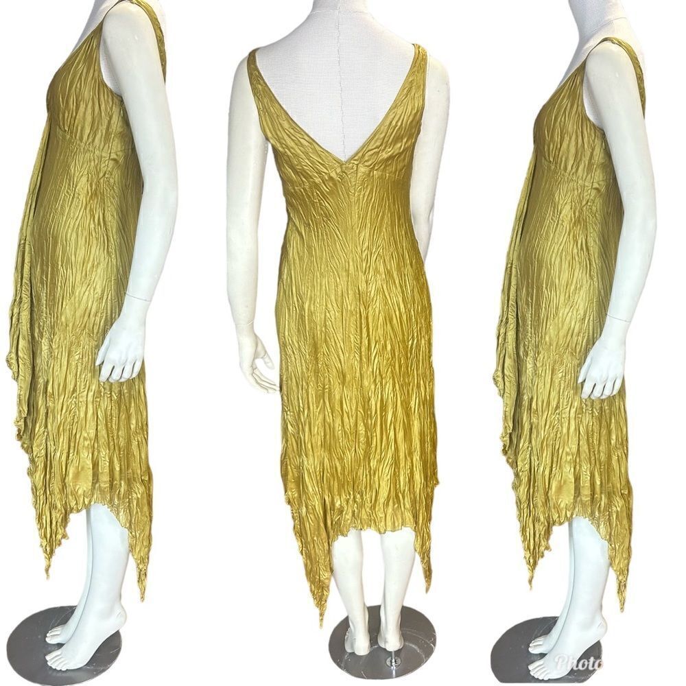 Banana Republic Satin Gold Chartreuse Hanker-chief Hem Formal Sleeveless Dress - Picture 3 of 9